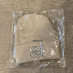 Assholes Live Forever Beige Nude Beanie